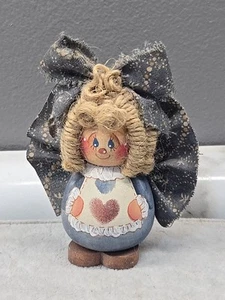 Vintage Country Craft Wood Ball Doll Girl Hand-Made Hand-Painted 3" - Picture 1 of 5