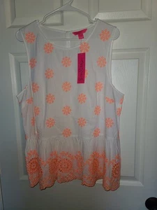 NWT Lilly Pulitzer Lilliana XL Peplum Top In Canteloupe Embroidered Seer #005623 - Picture 1 of 13