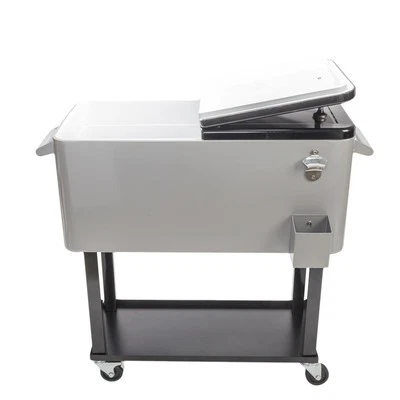 Iron Rolling Warm Cooler Food 80 QT Cart Ice Chest with 4 Wheels and Shelf - Image 1 of 4