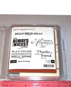 Stampin Up Happy Greetings Rubber & Wood Stamp Set Thanks Friend & More FreeShip - Picture 1 of 4