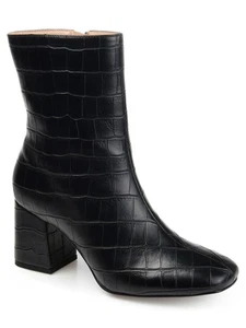 JOURNEE COLLECTION Womens Black Crocodile Trevi Square Toe Block Heel Booties 8 - Picture 1 of 11