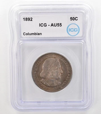 1892 Columbian Exposition Commemorative Half Dollar AU55 ICG Nice Tone *9112 - Image 1 of 3