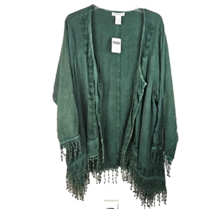 NEW Indigo Thread Co Size 3X Open Front Duster Cardigan Boho fringed hippie - Picture 1 of 7
