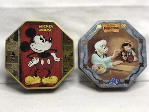 Disney's Mickey Mouse Pinocchio Tin/Empty Famous Amos Cookie Tin 2011 Lot Of 2 - Picture 1 of 11