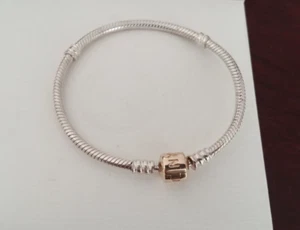 Authentic Pandora 14K Gold Clasp Sterling Silver Charm Bead Bracelet Pendant 17C - Picture 1 of 20