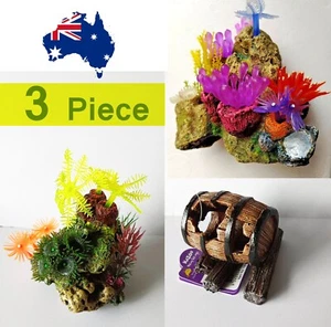 3 piece Aquarium Fish Tank Ornament Decor Brand new - Foto 1 di 8