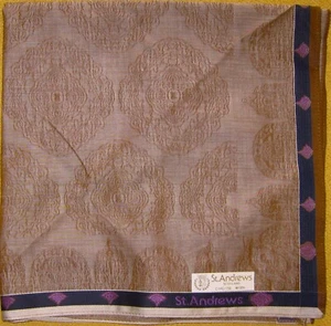 St. Andrews *Jacquard Emblem-Mark Brown Handkerchief 45cm /ZOZEIMG - Picture 1 of 5