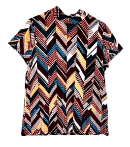 EUC Anne Klein Women's Multicolor Short Sleeve Collared Polyester Top Sz M - Picture 1 of 4