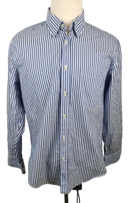 Bugatchi Uomo Mens Large Dress Shirt Pocket Blue White Striped - Image 1 of 4