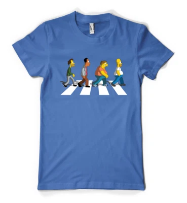 Cartoon Simpson Crossing Abbey Road  Personalised Unisex Adult T Shirt - Image 1 of 4
