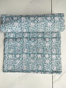 Indian Handmade Hand Block Print king Cotton Kantha Quilt Blanket Gudari Throw - Picture 1 of 6