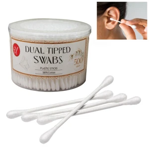 500ct Double Tipped Pure Cotton Ear Swabs Makeup Applicator Q Tip Wax Removal - Picture 1 of 1