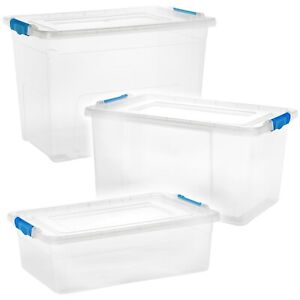 32 50 75L Large Under Bed Clear Plastic Storage Container Box Lids Shoes Clothes
