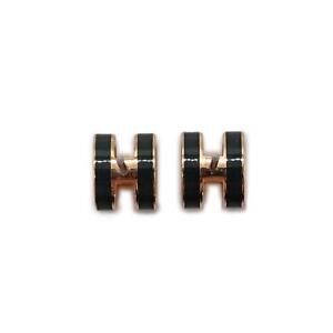 HERMES Authentic Pop H Mini earrings Green Enamel Rose Gold Plated H608002FOB2