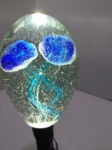 Large Vintage Clear Glass Egg-Shaped Jellyfish Paperweight with Blue Jellyfish - Picture 1 of 15