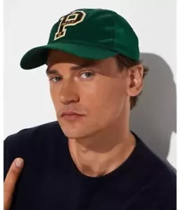 New! Polo Ralph Lauren Emerald Green Satin P-Wing Leather Strap Hat - Picture 1 of 6