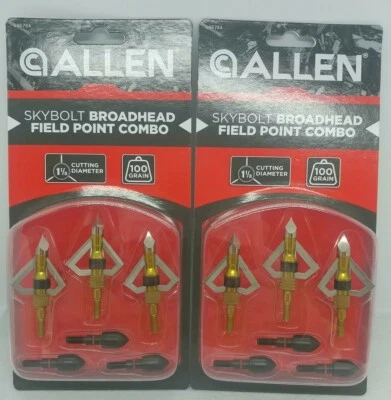 Allen Skybolt Broadhead/Field Point Combo 1 1/8" Dia 100 Grain 3Pr #14676A Lot/2 - Image 1 of 3