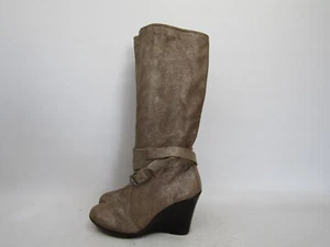 You By Crocs Size 10.5M Brown Leather Wedge Buckle Fashion Knee High Boots - Picture 1 of 11