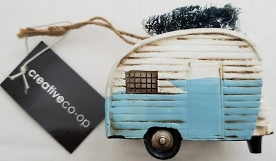 全新 Creative Co-op - 3 英寸 x 2.75 英寸蓝色/白色拖车 圣诞装饰品 — 第 1/4 张图片