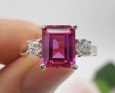 Natural Pink Sapphire Ring Victorian Sapphire Wedding Ring 925 Sterling Silver - Image 1 of 4