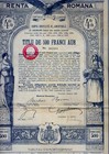 Rumänien: 4% RENTA Romana, Bucuresti 1929 (500 Francs OR) + Coupons