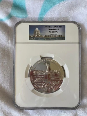 2011 America Beautiful ATB Gettysburg NP Five Ounce 5 oz. Silver NGC MS 69 DPL - Image 1 of 2