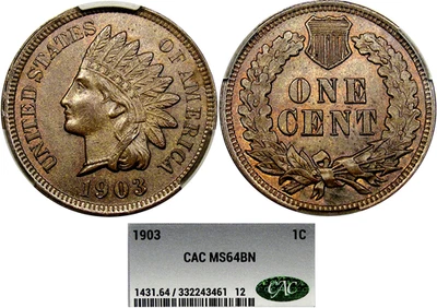 1903 1C CAC MS64BN INDIAN CENT ~ HIGH-END ORIGINAL & CRISP STRIKE! - Image 1 of 4
