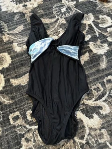 Longitude Women’s Size 14 Retro 80s/90s Vintage One Piece Swimsuit Black Blue - Picture 1 of 7