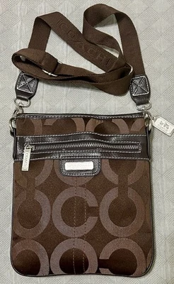 AUTHENTIC Coach Signature Canvas & Leather Brown Crossbody Swingpack Bag - Image 1 of 4