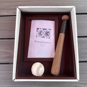 Baseball Bat Ball Photo Picture Frame 4" x 6" Tall Wood Look 7.5" x 9.5" NEW - Picture 1 of 2
