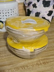 Glass Food Storage Bowl Set Of 5 Yellow Lids Clear Grape Glass Lot Of 2 Sets - Picture 1 of 7