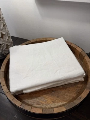 Pottery Barn Belgian Linen Round Tablecloth WHITE 90" diam. NEW - Image 1 of 4