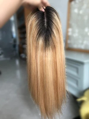 Parte livre 16" 5x6" base de seda enraizada loira europeia virgem cabelo humano toppers - Imagem 1 de 4