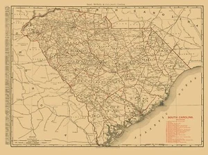 Historic State Map - South Carolina - 1900 - 30.94 x 23 - Vintage Wall Art - Picture 1 of 20