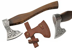 18" Wolf Victory Axe With Leather Sheath Carbon Steel Blade Ash Wood Handle - Picture 1 of 6