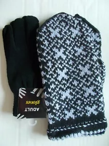 Latvian hand knitted wool blend mittens, black/lavender (size L/XL)+inner gloves - Picture 1 of 6