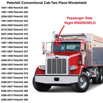 Fit Peterbilt 200 & 3-Series Passenger Right Side Front Windshield Window Glass - Image 1 of 3