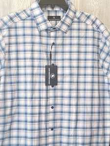 NEW Hart Schaffner Marx Men Short Sleeve Tan Blue & White Plaid Sportshirt 2XT - Picture 1 of 3