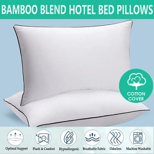 6PC Luxury Soft Hotel Bamboo Pillows Cushion 100% Cotton Fabric Hypoallergenic - Picture 1 of 14