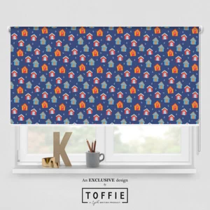 219- Beach Huts Scatter Navy Roller Blind - various sizes, blackout FREE P&P - Picture 1 of 4