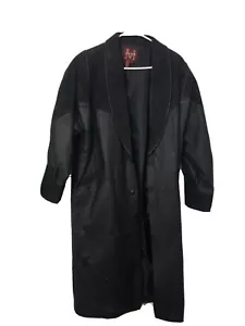 Maurices Vintage Authentic Black Leather Trench Jacket 90s Large Paisly Print. - Picture 1 of 6