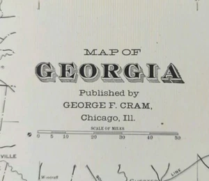 Vintage 1904 GEORGIA Map 14"x22" ~ Old Antique Original ALBANY DUNWOODY VALDOSTA - Picture 1 of 8