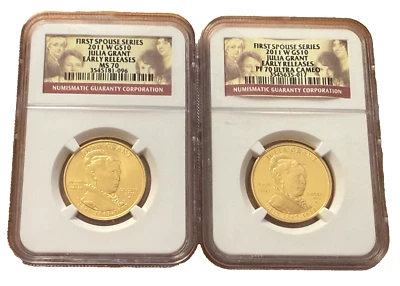 US 2011 W Gold 2 Coin Set 1/2 oz Each $10 NGC PF70UC and MS70 Julia Grant - Image 1 of 2