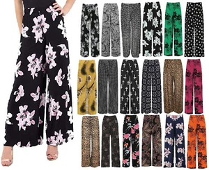 Women Palazzo Plus Size Trousers Baggy Flared Ladies Wide Leg Pants - Picture 1 of 27