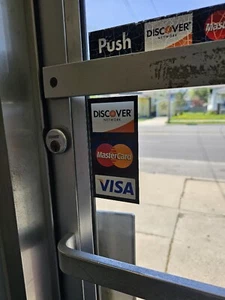 CREDIT CARD LOGO DECAL STICKER -DOUBLE-SIDED VISA MASTERCARD DISCOV PACK OF 100 - Picture 1 of 7