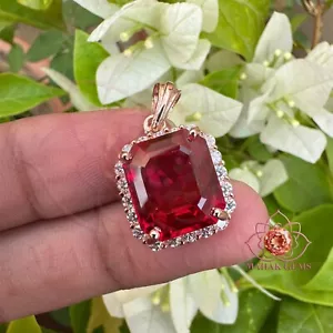 Certified 32.50 Ct Natural Red Ruby Loose Gemstone Pendant – Gold Plated Setting - Picture 1 of 8