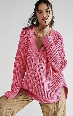 Free People Ladies Whistle Thermal  Henley Sweater Pink Size XS - Image 1 of 4