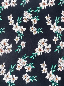 1.8M Stretch Black White Floral Print Viscose Elastane Jersey Dressmaking Fabric - Picture 1 of 2