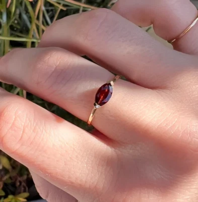 Simulated 0.50CT Solitaire Red Ruby Marquise Cut 10K Yellow Gold Promise Ring - Image 1 of 4