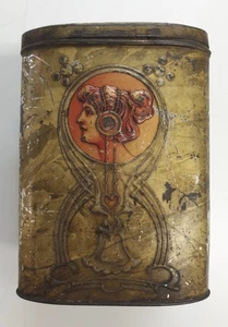 RARE BOITE TÔLE ÉMAILLÉE ANCIENNE DECOR EMBOUTI MUCHA ART NOUVEAU 17 CM - Imagen 1 de 9